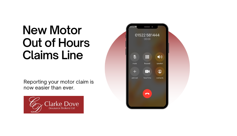 A picture of a mobile phone and the words "new motor out of hours claims line